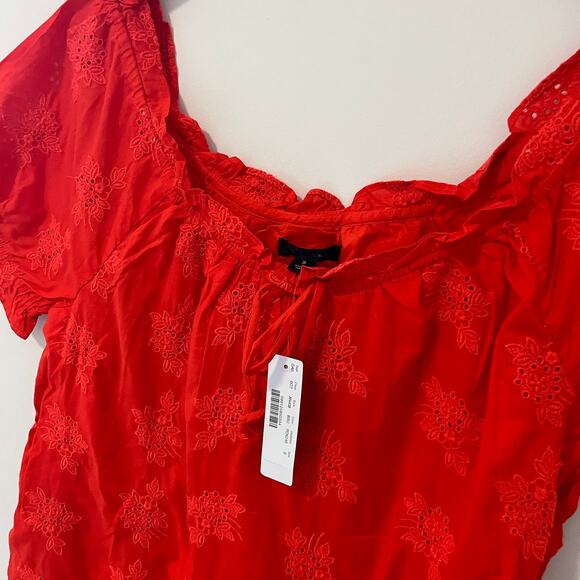 NEW J. Crew Red Embroidered Eyelet Square Neck Blouse Size Small - Picture 2 of 8